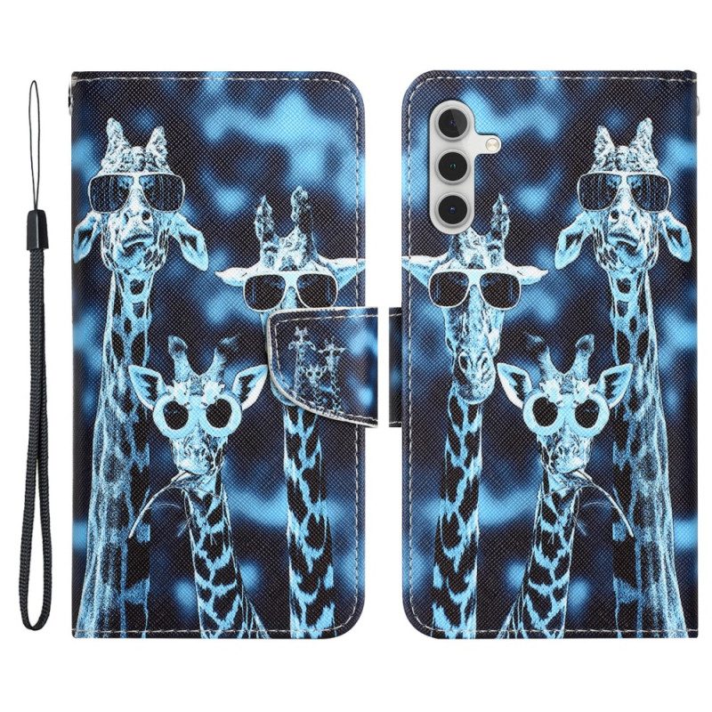 Folio-hoesje voor Samsung Galaxy A34 5G Met Ketting Grappige Giraffen Met Riem