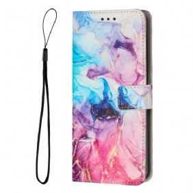 Folio-hoesje voor Samsung Galaxy A34 5G Met Ketting Marmer Strippen