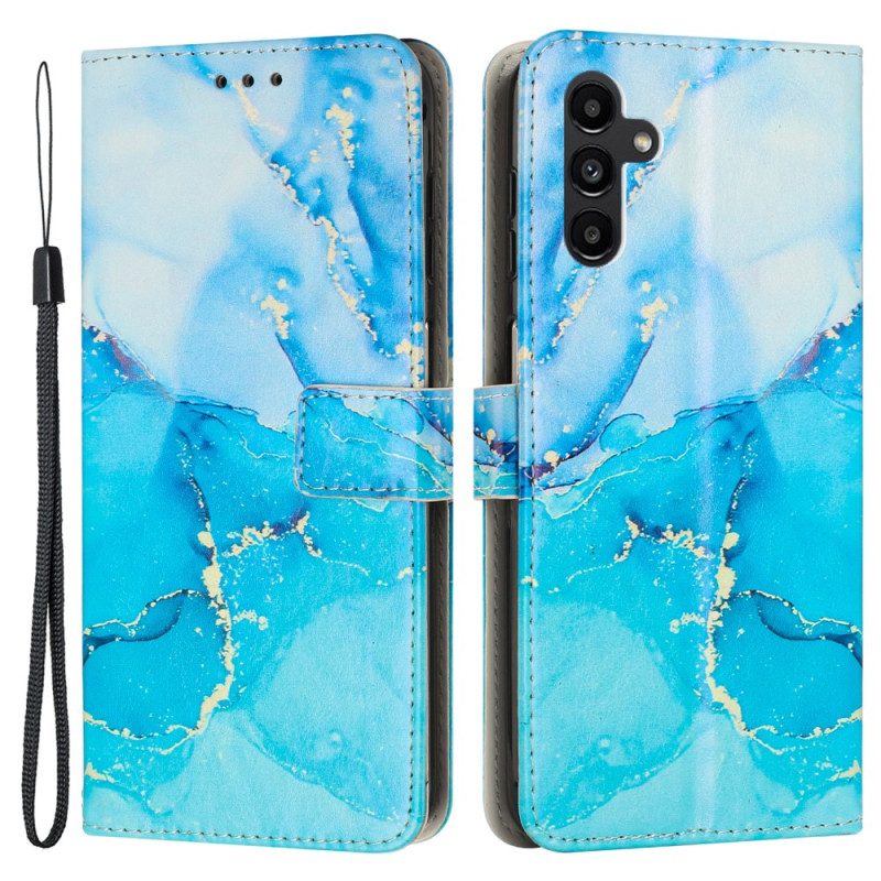 Folio-hoesje voor Samsung Galaxy A34 5G Met Ketting Marmer Strippen