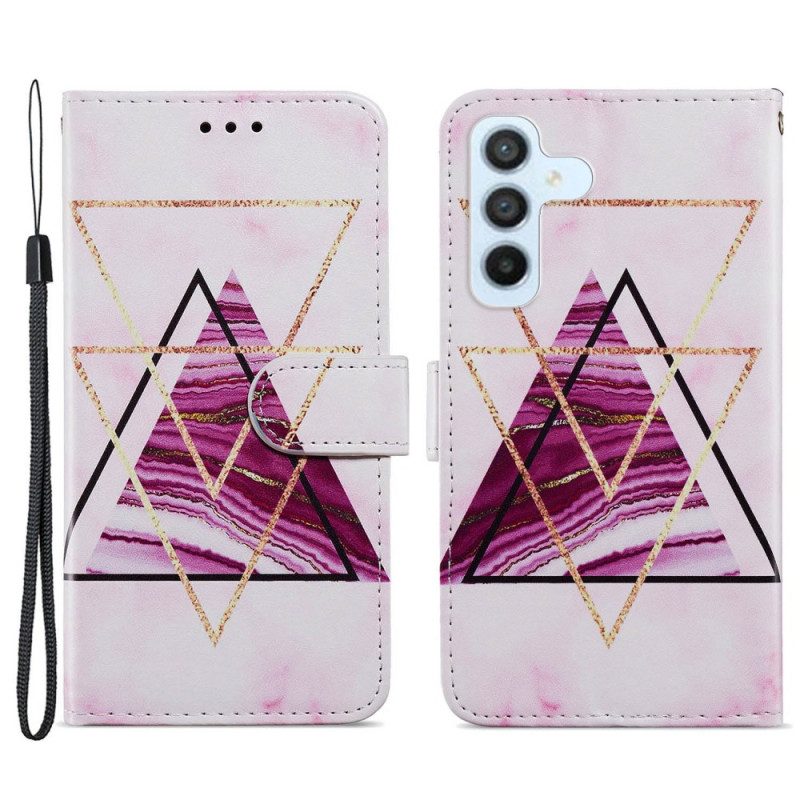 Folio-hoesje voor Samsung Galaxy A34 5G Met Ketting Marmeren Stijl Met Bandjes