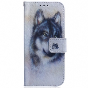 Folio-hoesje voor Samsung Galaxy A34 5G Met Ketting Strappy Aquarel Wolf