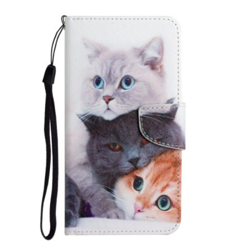 Folio-hoesje voor Samsung Galaxy A34 5G Met Ketting Strappy Cat-familie