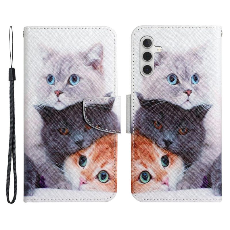 Folio-hoesje voor Samsung Galaxy A34 5G Met Ketting Strappy Cat-familie