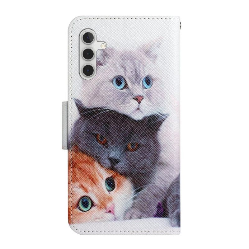 Folio-hoesje voor Samsung Galaxy A34 5G Met Ketting Strappy Cat-familie