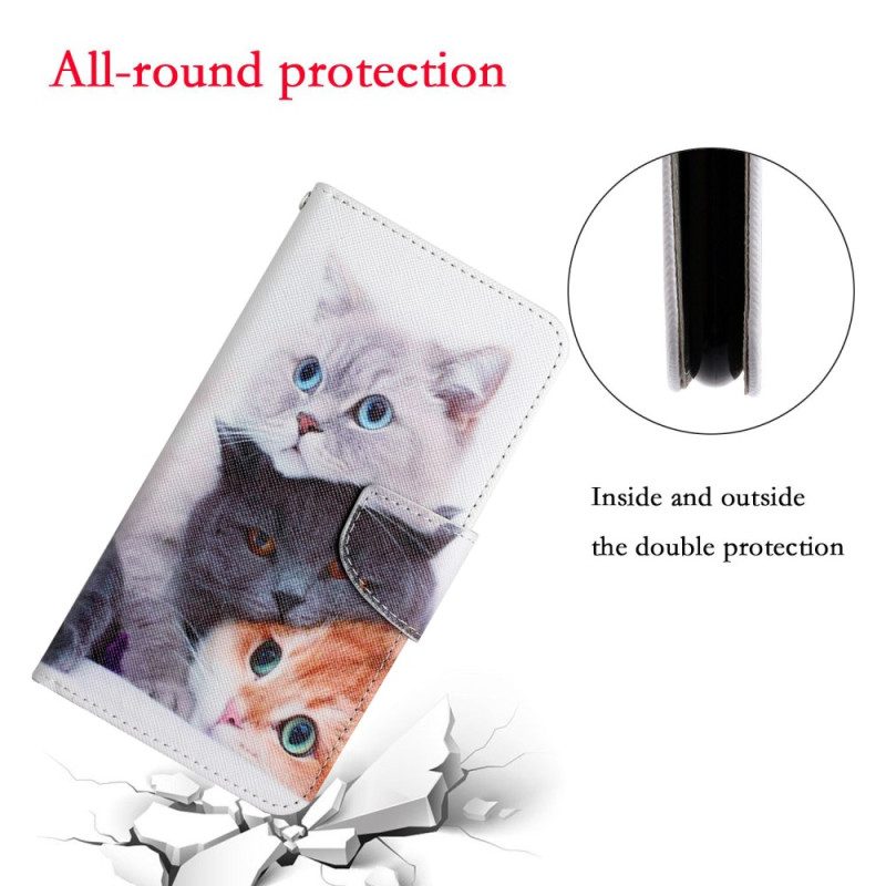 Folio-hoesje voor Samsung Galaxy A34 5G Met Ketting Strappy Cat-familie