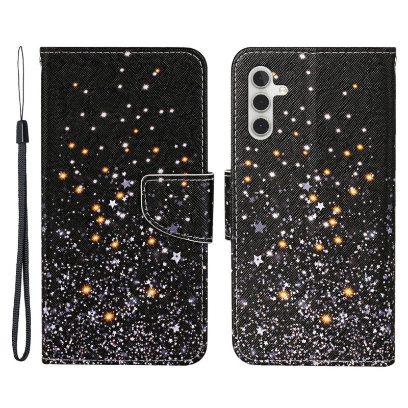 Folio-hoesje voor Samsung Galaxy A34 5G Met Ketting Zwarte Bandjes