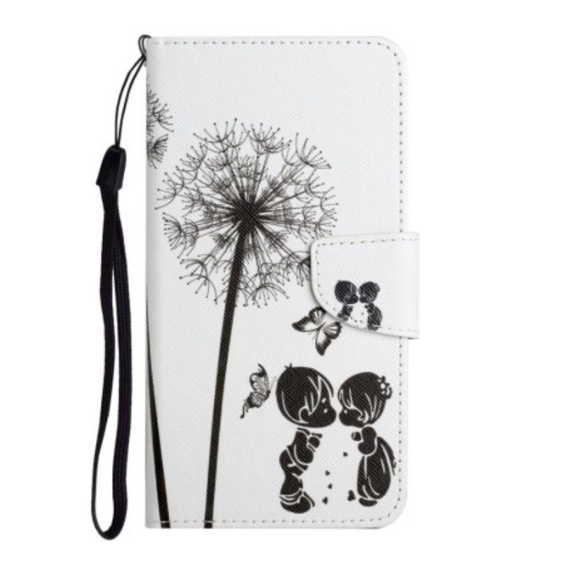 Folio-hoesje voor Samsung Galaxy A34 5G Paardebloemen Liefde Met Lanyard