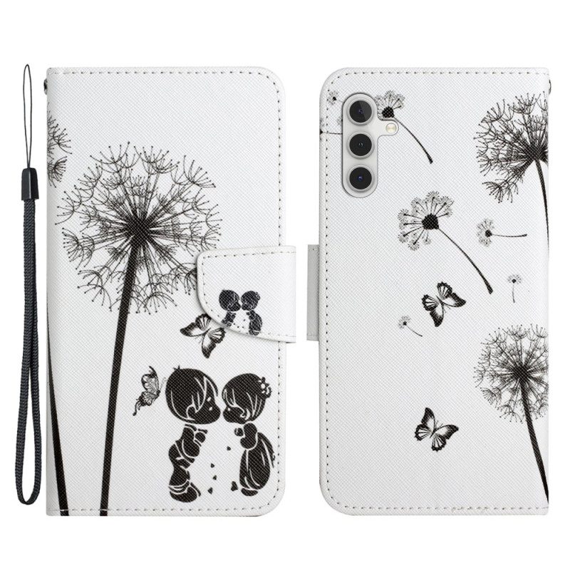 Folio-hoesje voor Samsung Galaxy A34 5G Paardebloemen Liefde Met Lanyard