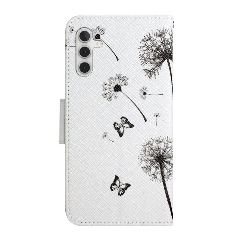 Folio-hoesje voor Samsung Galaxy A34 5G Paardebloemen Liefde Met Lanyard