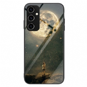 Hoesje voor Samsung Galaxy A34 5G Moon Man Gehard Glas