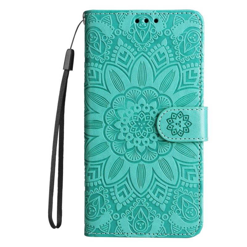 Leren Hoesje voor Samsung Galaxy A34 5G Mandala Zon Met Lanyard