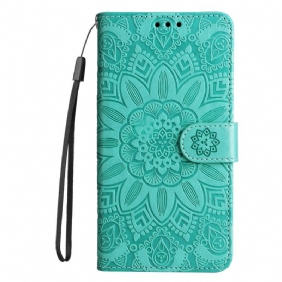 Leren Hoesje voor Samsung Galaxy A34 5G Mandala Zon Met Lanyard