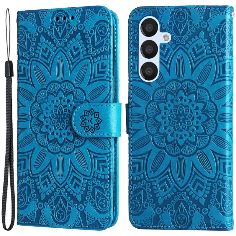 Leren Hoesje voor Samsung Galaxy A34 5G Mandala Zon Met Lanyard