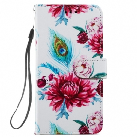 Leren Hoesje voor Samsung Galaxy A34 5G Met Ketting Bloemenfantasie Met Bandjes