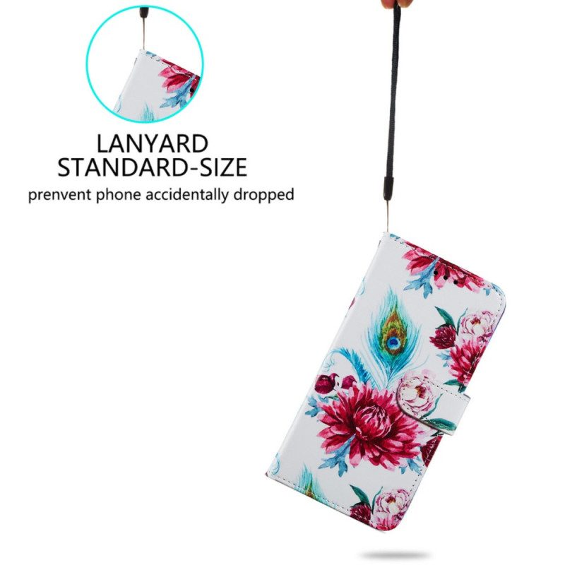 Leren Hoesje voor Samsung Galaxy A34 5G Met Ketting Bloemenfantasie Met Bandjes