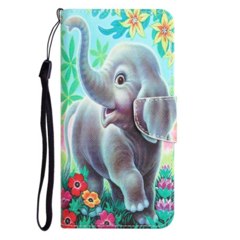 Leren Hoesje voor Samsung Galaxy A34 5G Met Ketting Gelukkige Olifant In String