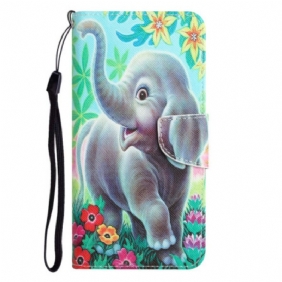 Leren Hoesje voor Samsung Galaxy A34 5G Met Ketting Gelukkige Olifant In String