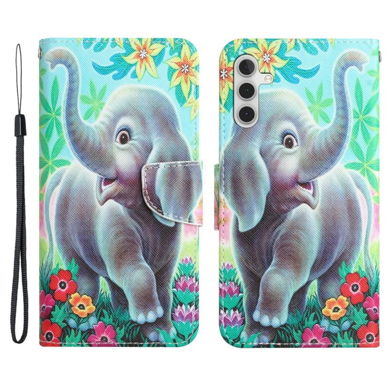 Leren Hoesje voor Samsung Galaxy A34 5G Met Ketting Gelukkige Olifant In String