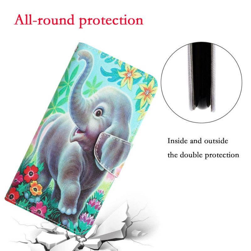 Leren Hoesje voor Samsung Galaxy A34 5G Met Ketting Gelukkige Olifant In String