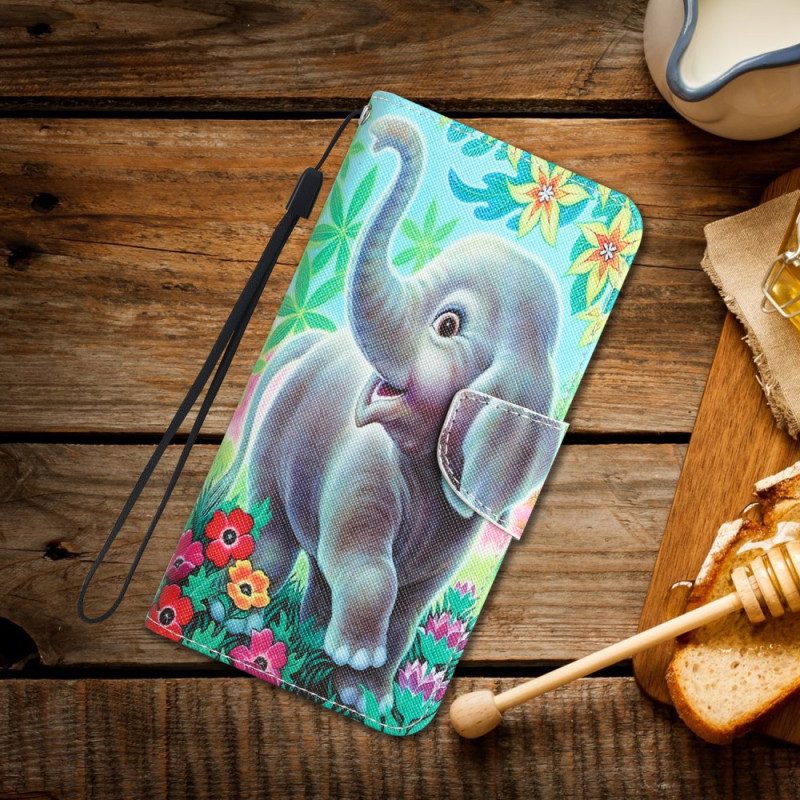 Leren Hoesje voor Samsung Galaxy A34 5G Met Ketting Gelukkige Olifant In String