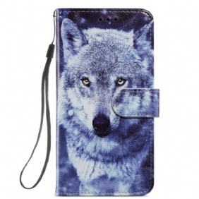 Leren Hoesje voor Samsung Galaxy A34 5G Met Ketting Schitterende Wolf In Riem