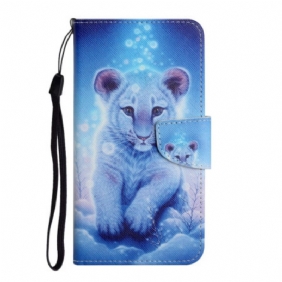 Leren Hoesje voor Samsung Galaxy A34 5G Met Ketting Strappy Witte Tijger