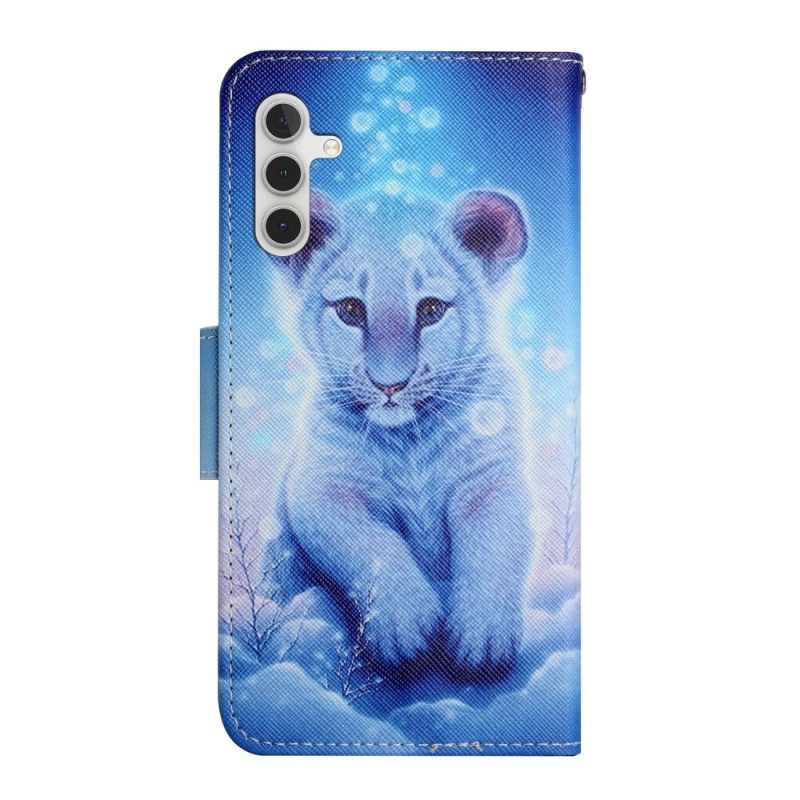 Leren Hoesje voor Samsung Galaxy A34 5G Met Ketting Strappy Witte Tijger