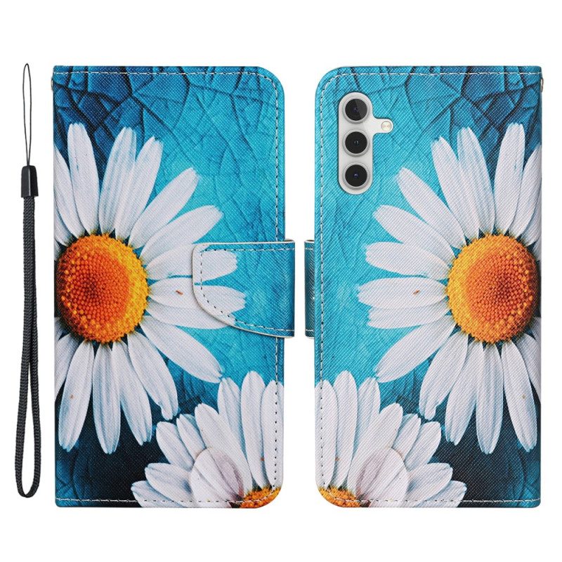 Leren Hoesje voor Samsung Galaxy A34 5G Met Ketting String Madeliefjes