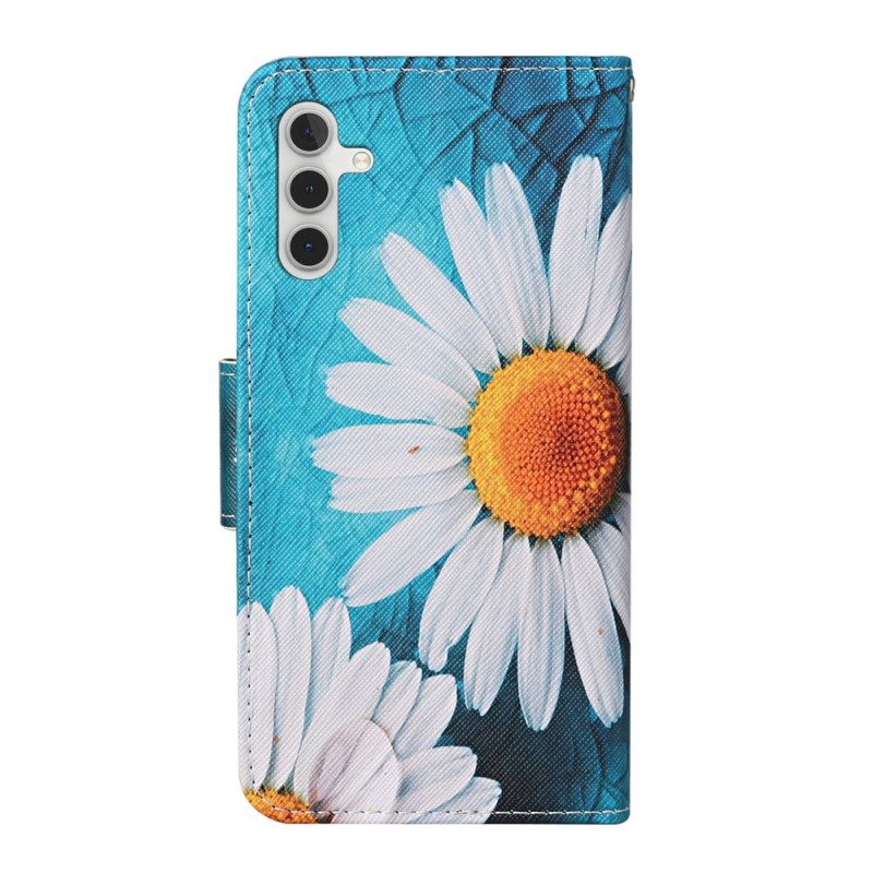 Leren Hoesje voor Samsung Galaxy A34 5G Met Ketting String Madeliefjes