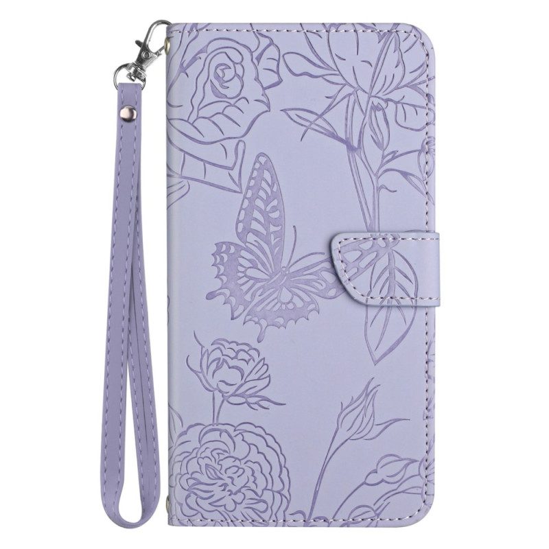 Leren Hoesje voor Samsung Galaxy A34 5G Vlinder Met Lanyard