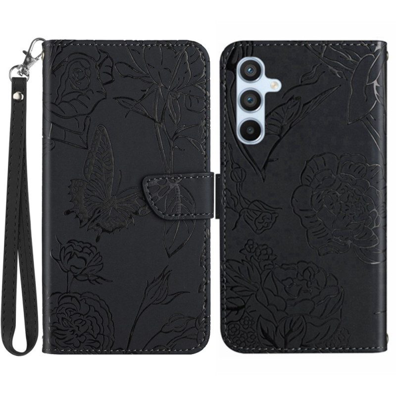 Leren Hoesje voor Samsung Galaxy A34 5G Vlinder Met Lanyard