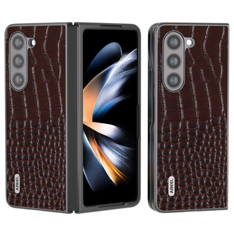 Case Hoesje Samsung Galaxy Z Fold 5 Telefoonhoesje Echt Leer Met Krokodilleneffect Abeel