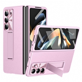 Cover Hoesje Samsung Galaxy Z Fold 5 Telefoonhoesje Litchi Lederen Ondersteuning