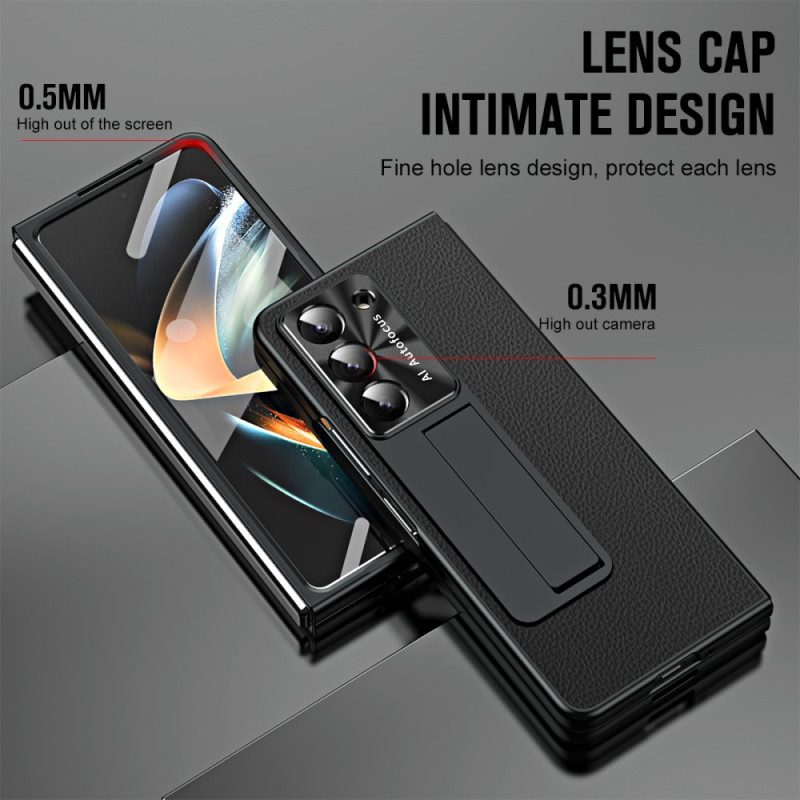 Cover Hoesje Samsung Galaxy Z Fold 5 Telefoonhoesje Litchi Lederen Ondersteuning