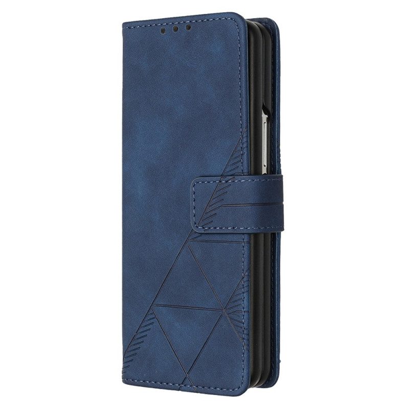 Flip Case Leren Samsung Galaxy Z Fold 5 Driehoekenpatroon