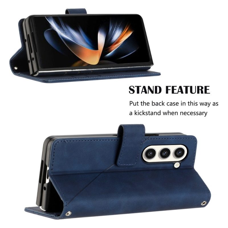 Flip Case Leren Samsung Galaxy Z Fold 5 Driehoekenpatroon