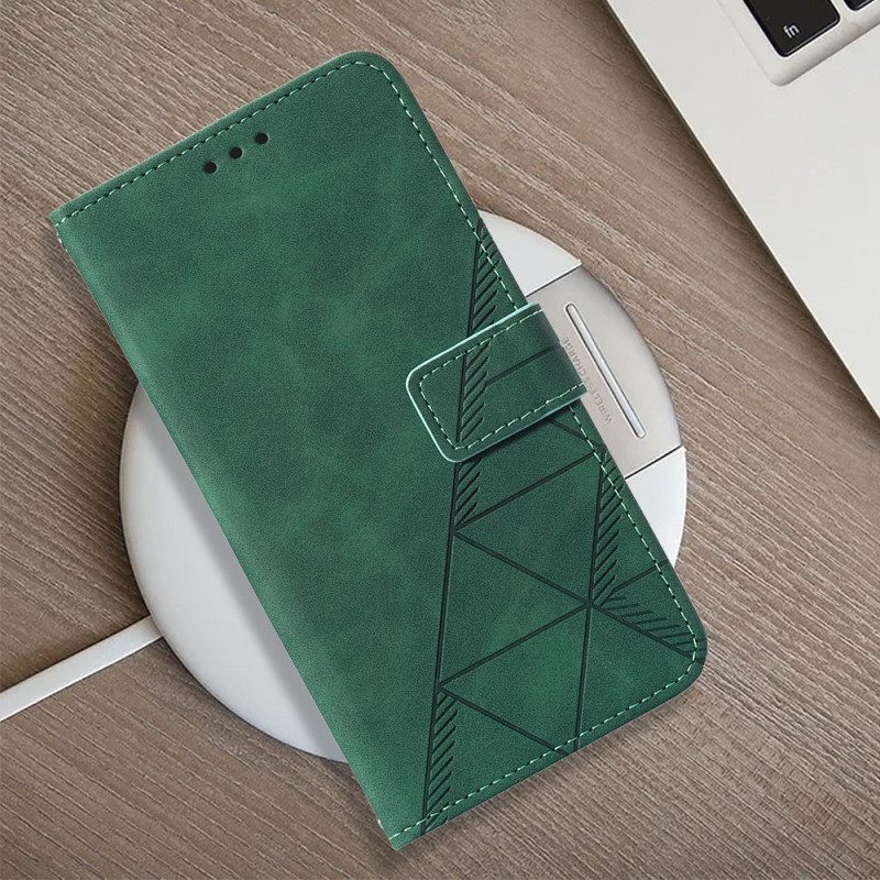 Flip Case Leren Samsung Galaxy Z Fold 5 Driehoekenpatroon