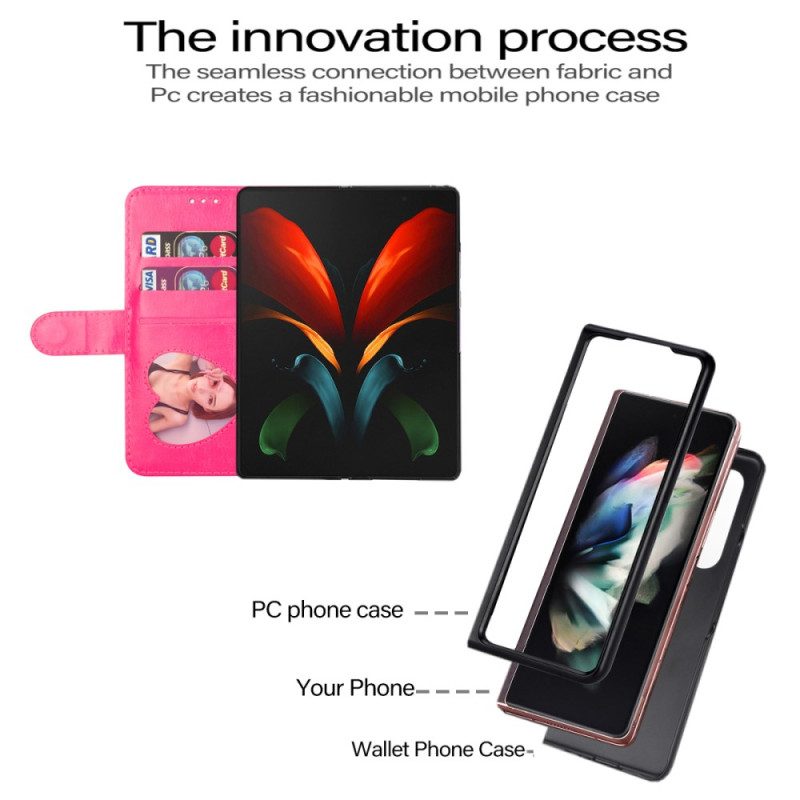 Flip Case Leren Samsung Galaxy Z Fold 5 Glittertasje Met Riempje