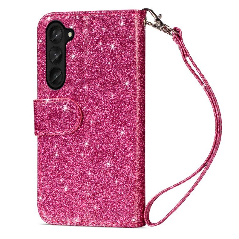 Flip Case Leren Samsung Galaxy Z Fold 5 Glittertasje Met Riempje