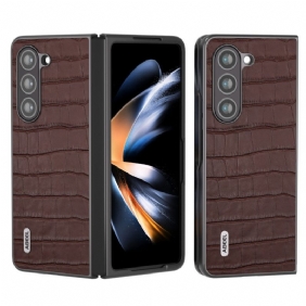 Hoesje Samsung Galaxy Z Fold 5 Echt Leer Krokodillenontwerp Bescherming Hoesje