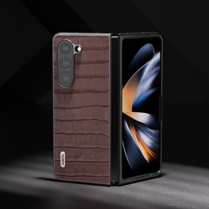 Hoesje Samsung Galaxy Z Fold 5 Echt Leer Krokodillenontwerp Bescherming Hoesje