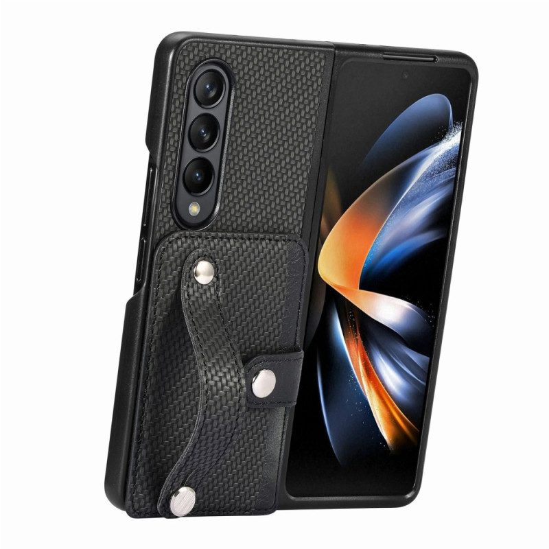 Hoesje Samsung Galaxy Z Fold 5 Kaarthouder En Riem Van Koolstofvezel