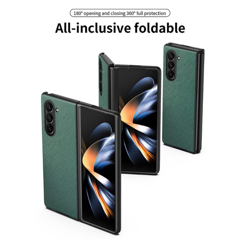 Hoesje Samsung Galaxy Z Fold 5 Leren Stijl Met Geweven Effect Bescherming Hoesje