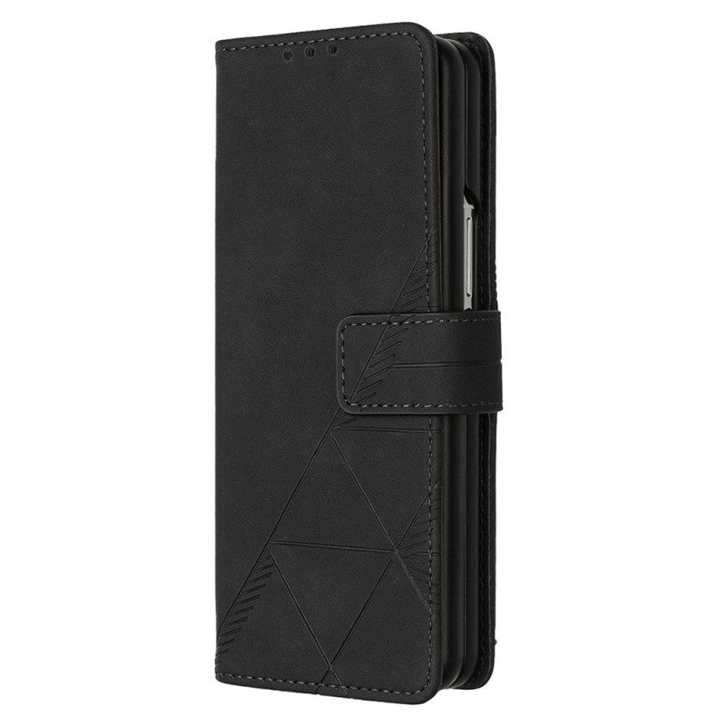 Leren Hoesje Samsung Galaxy Z Fold 5 Driehoekenpatroon Met Schouderband Bescherming Hoesje