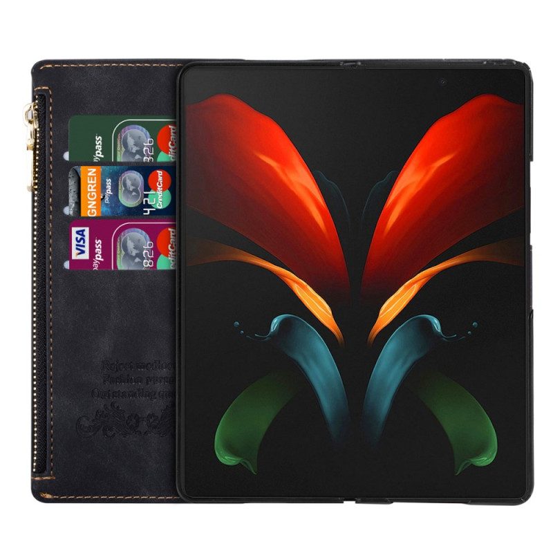 Leren Hoesje Samsung Galaxy Z Fold 5 Portemonnee Met Riempje