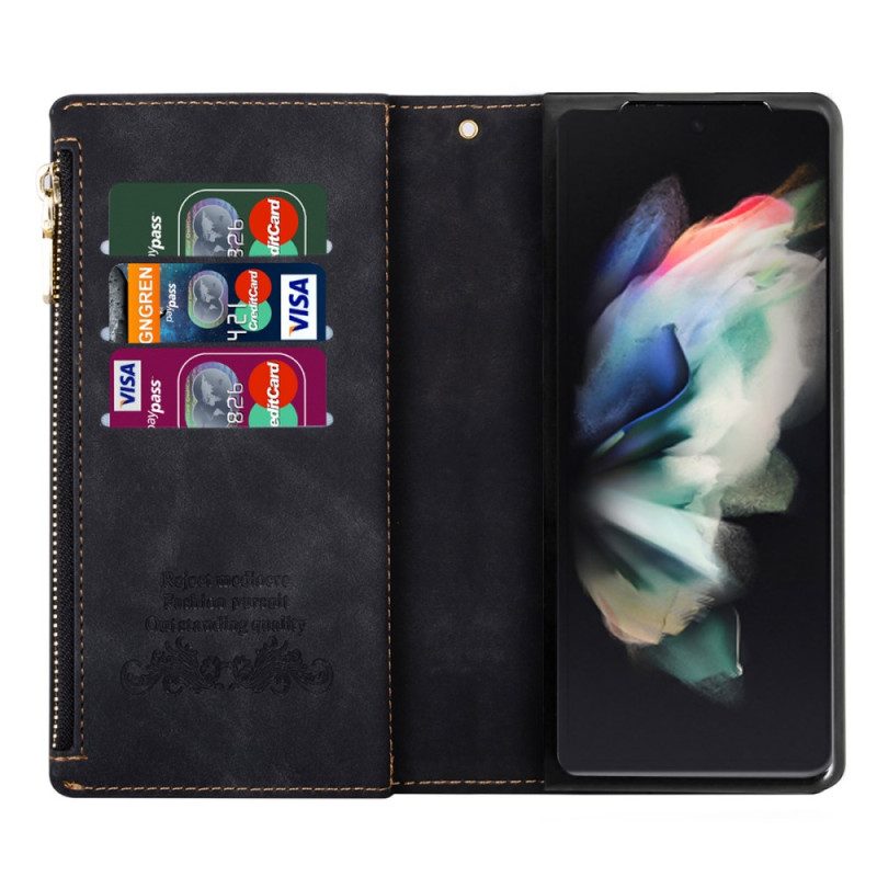 Leren Hoesje Samsung Galaxy Z Fold 5 Portemonnee Met Riempje