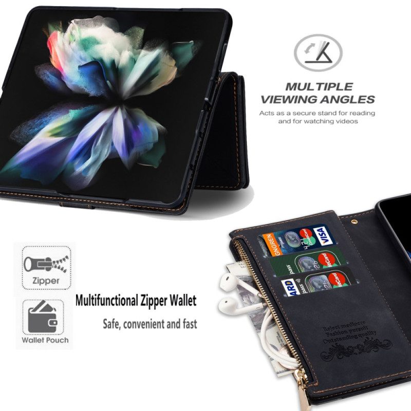 Leren Hoesje Samsung Galaxy Z Fold 5 Portemonnee Met Riempje