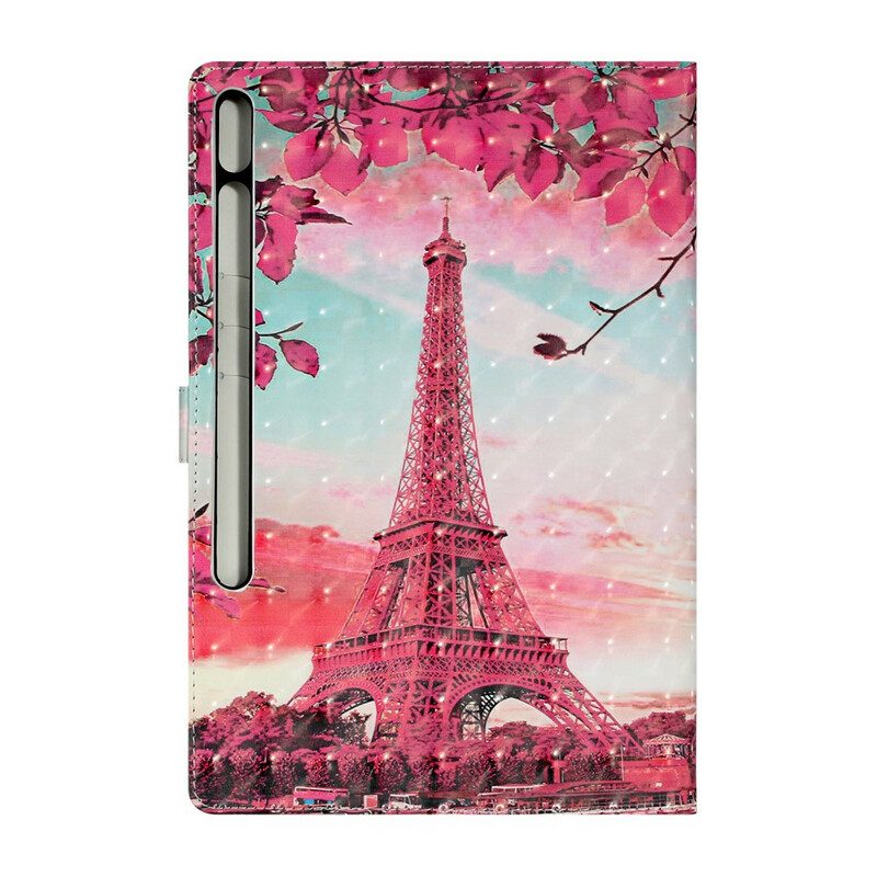 Folio-hoesje voor Samsung Galaxy Tab S8 Plus / Tab S7 Plus Bloemen Eiffeltoren