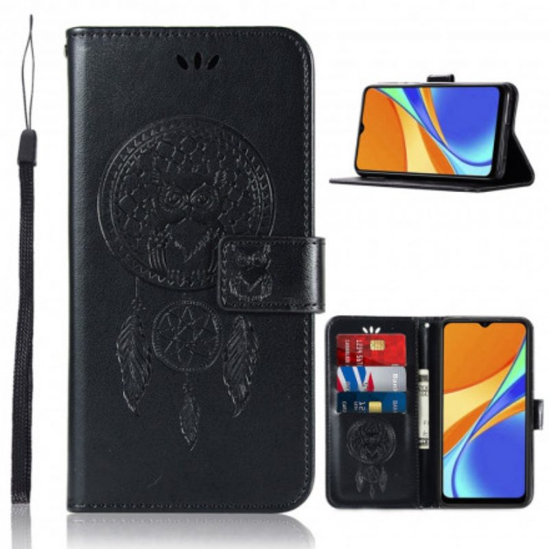 Flip Case voor Xiaomi Redmi 9C Dromenvanger Uil Met Leereffect