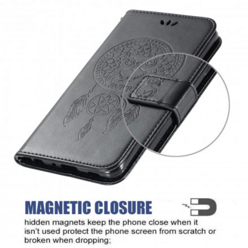 Flip Case voor Xiaomi Redmi 9C Dromenvanger Uil Met Leereffect